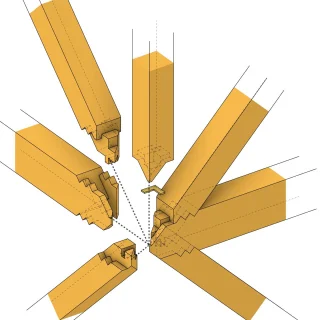 Schematische constructie van houten balken